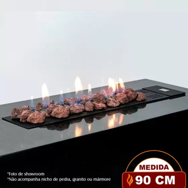 Lareira A Gás Clássica Luna 90 Cm - C/ Pedras Vulcânicas - Fo