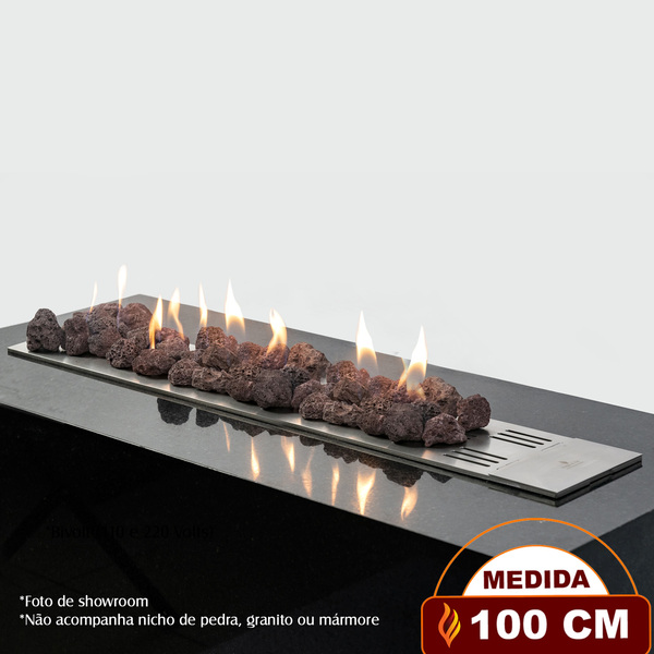 Lareira A Gás Premium Império 100 Cm - C/ Pedras Vulcânicas -