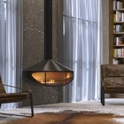 Lareira Suspensa De Teto Aurora + Queimador Em Aço Inox Preto