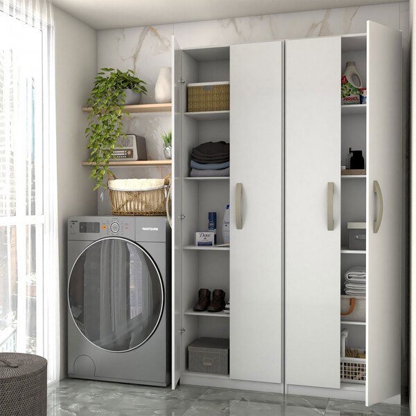 Lavanderia Completa Andorra 4 Portas 8 Prateleiras Branco Nev