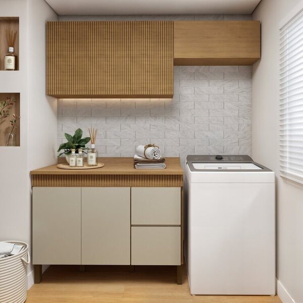 Lavanderia Modulada 2 Armários Aéreos E Balcão 120cm Dakota C