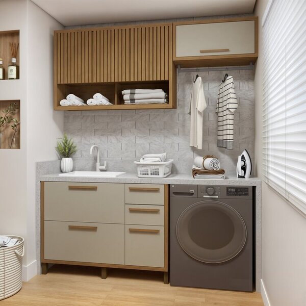 Lavanderia Modulada 2 Armários Aéreos E Balcão Torino Cinamom