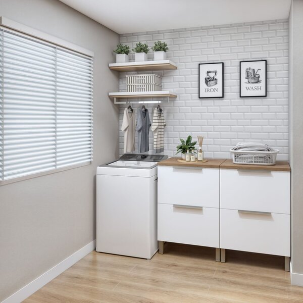 Lavanderia Modulada 2 Balcões Tex 102   Carvalho/branco