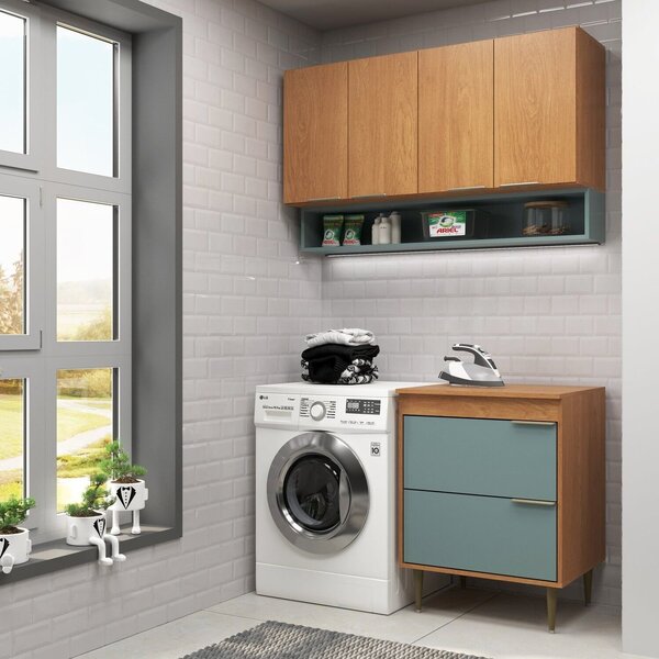 Lavanderia Modulada 2 Peças Aéreo 120 Cm 4 Portas E Balcão 80
