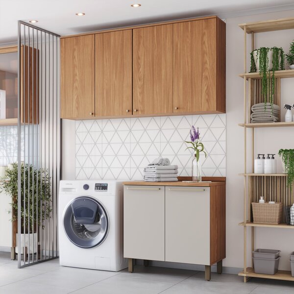 Lavanderia Modulada 3 Peças Com Tampo Requinte Nature/areia