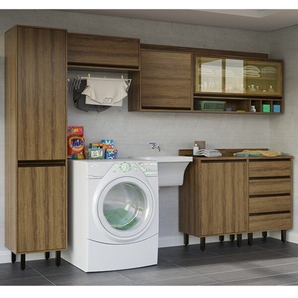 Lavanderia Modulada 6 Peças 6 Portas 4 Gavetas Confort Cinamo