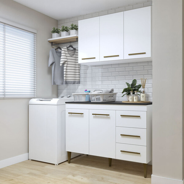 Lavanderia Modulada Brasília Armário Aéreo E Balcão Kaiki Móv