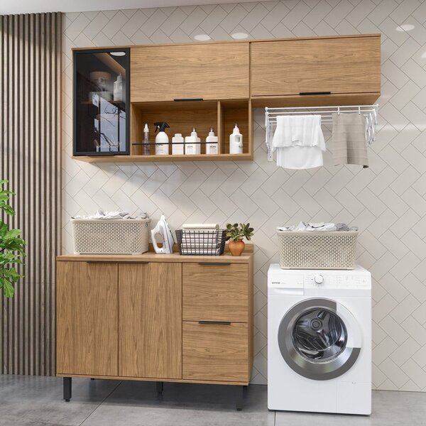 Lavanderia Modulada Com 2 Aéreos E 1 Balcão Com Tampo 100% Md