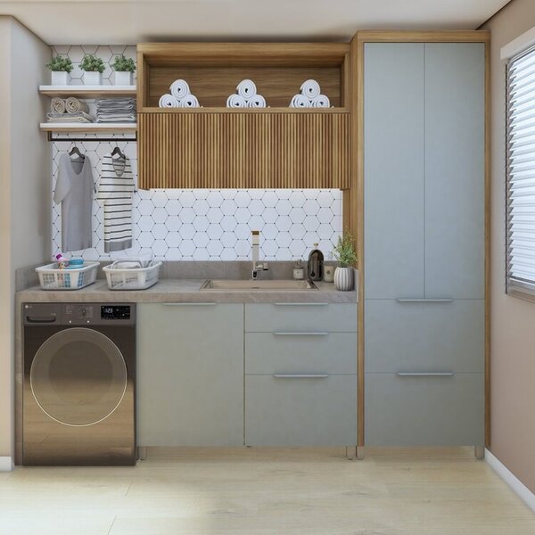 Lavanderia Modulada Com Armário Aéreo,1 Balcão E 1 Armário Mu