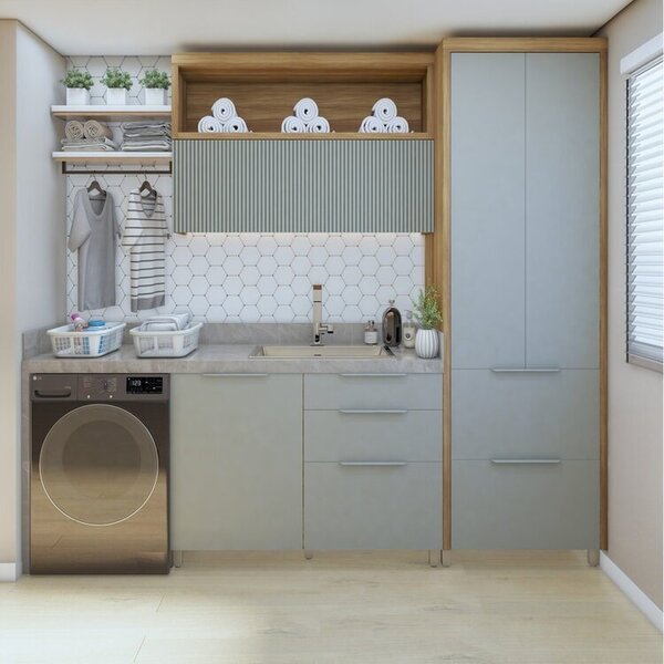 Lavanderia Modulada Com Armário Aéreo,1 Balcão E 1 Armário Mu