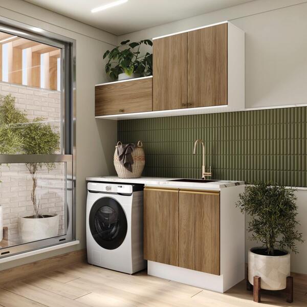 Lavanderia Modulada Kappesberg Celeste 3 Peças Branco/nogueir