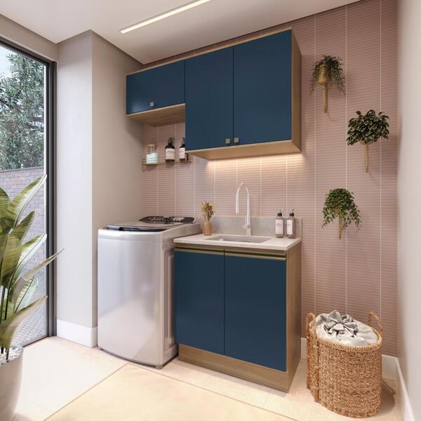 Lavanderia Modulada Kappesberg Celeste 3 Peças Nogueira/azul