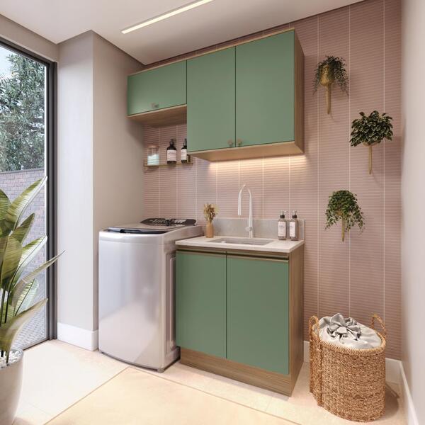 Lavanderia Modulada Kappesberg Celeste 3 Peças Nogueira/verde
