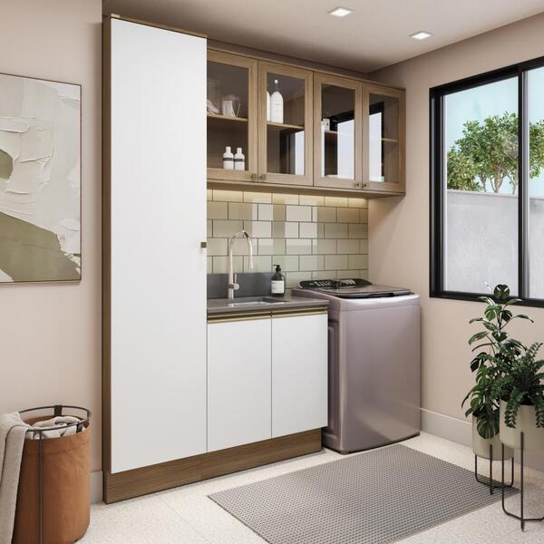 Lavanderia Modulada Kappesberg Celeste 4 Peças Nogueira/branc