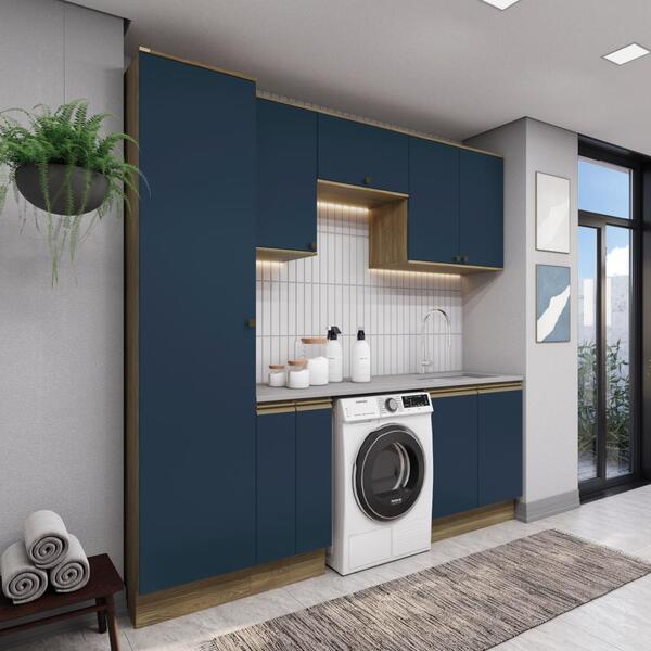 Lavanderia Modulada Kappesberg Celeste 7 Peças Nogueira/azul