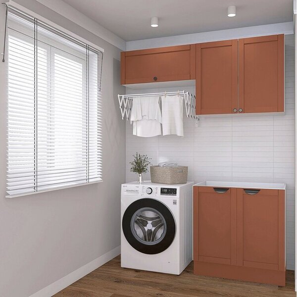 Lavanderia Modular 3 Peças Sem Tampo 2 Aéreos 4 Portas 1 Balc