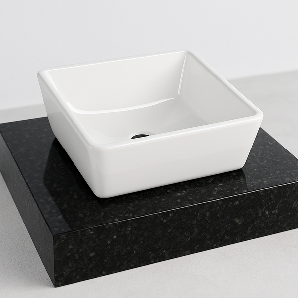 Lavatório Em Granito Verde Ubatuba C/ Cuba Quadrada Sobrepor