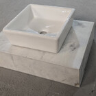 Lavatório Em Marmore Branco C/ Cuba Quadrada De Sobrepor 80cm