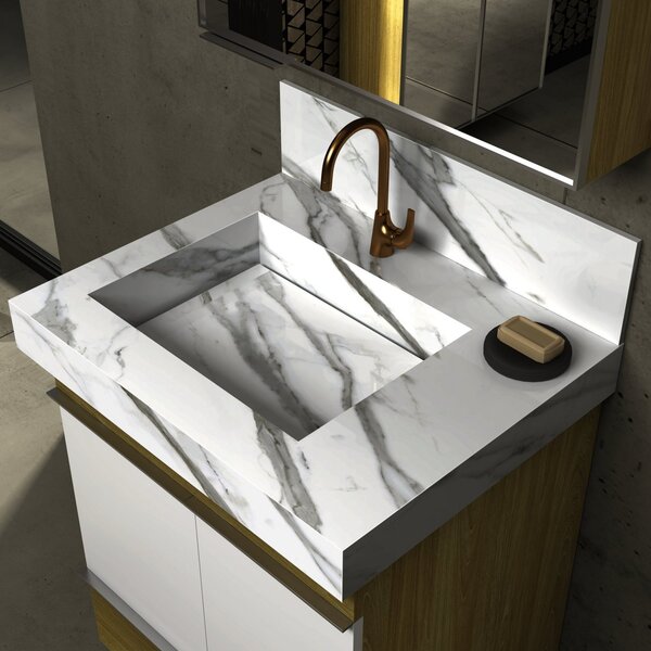 Lavatório em Porcelanato 60cm com Cuba Esculpida Blu Lavatóri