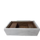 Lavatório Em Porcelanato Branco Marmorizado Com Madeira