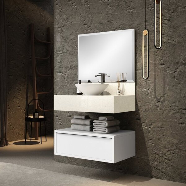 Lavatório Em Porcelanato Para Banheiro Com Cuba Esculpida Gab