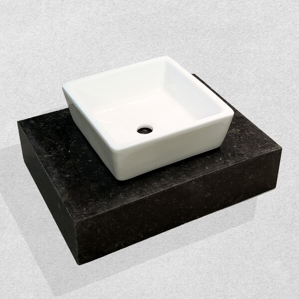 Lavatório Granito Preto São Gabriel C/ Cuba Quadrada Sobrepor