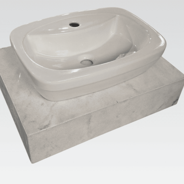 Lavatório Marmore Branco C/ Cuba Retangular Sobrepor C/ Mesa