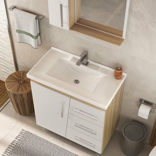 Lavatório Para Banheiro Patinada Em Mármore Sintético 78cm Br