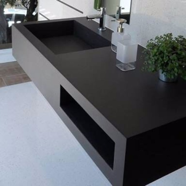 Lavatório Porcelanato Preto Com Nicho Embutido 80x40