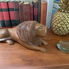 Leão Africano Escultura 40cm Madeira Pronto Artes