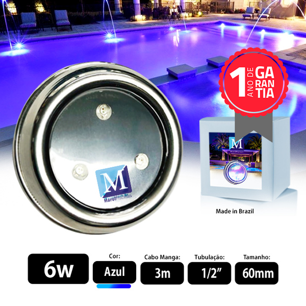 Led Para Piscina 6w Cor Azul Em Inox 60mm Leroy Merlin