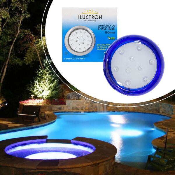 Led Piscina Azul Ø80mm 9w Rgb + Fonte 2a + Controle St1848