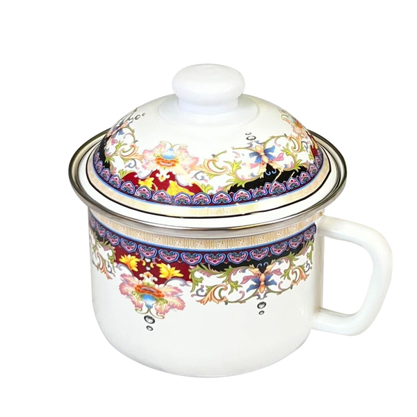 Leiteira Esmaltada Mehndi Indiano Elegance Branca 1 2 Litros