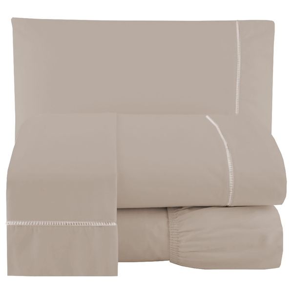 Lençol 3 Peças King 400 Fios Marfim Toque Suave Ponto Palito