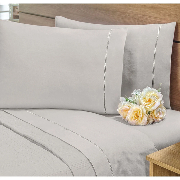 Lençol  4 Pçs 400 Fios Ponto Palito Para Cama De Casal Queen