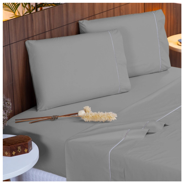 Lençol Airbnb 4 Pçs 400 Fios Casen Ponto Palito King Cinza