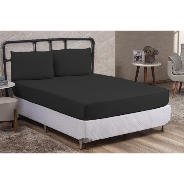 Lençol Avulso Com Elástico Casal Queen Preto Casen