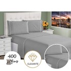 Lençol Casal 3 Peças Prata 400 Fios Toque Macio Ponto Palito