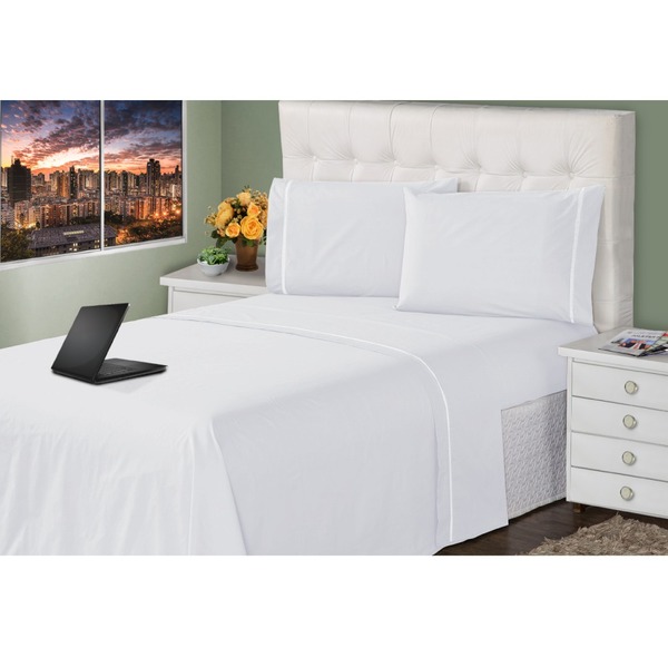 Lençol Casal 4 Peças Branco 400 Fios Toque Macio Ponto Palito