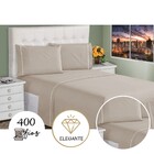 Lençol Casal 4 Peças Marfim 400 Fios Toque Macio Ponto Palito