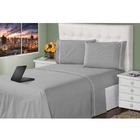 Lençol Casal 4 Peças Prata 400 Fios Toque Macio Ponto Palito