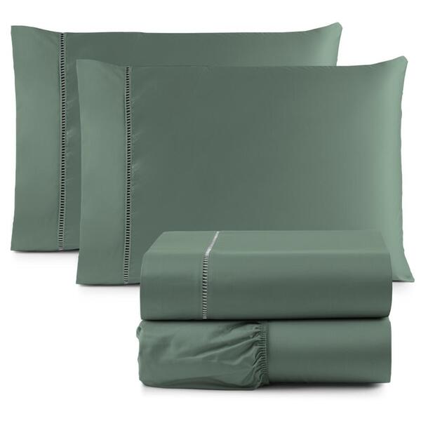 Lençol Casal 500 Fios 3 Peças 40cm Altura - Verde Esmeralda