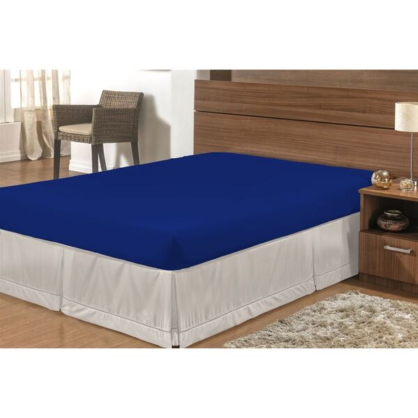 Lençol Casal Com Elastico Azul Royal