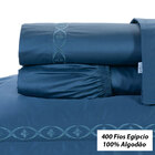 Lençol Casal Padrão 400 Fios Egípcio 100% Algodão Azul 4 Peças