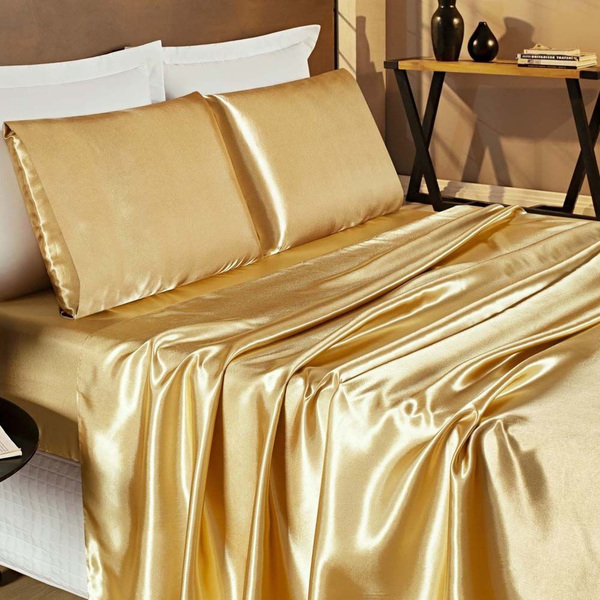 Lençol Cetim Charmousse La Fiori Padrão 4 Peças - Dourado - 1