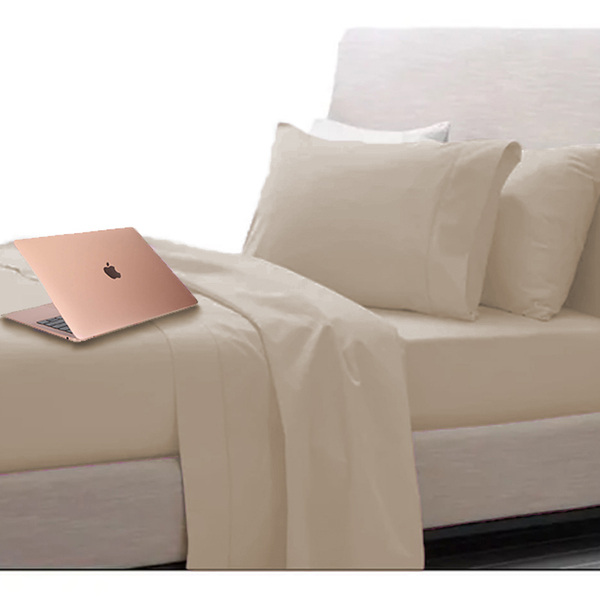 Lençol Elastico Ponto Palito 400 Fios + Duas Fronhas Areia Ki