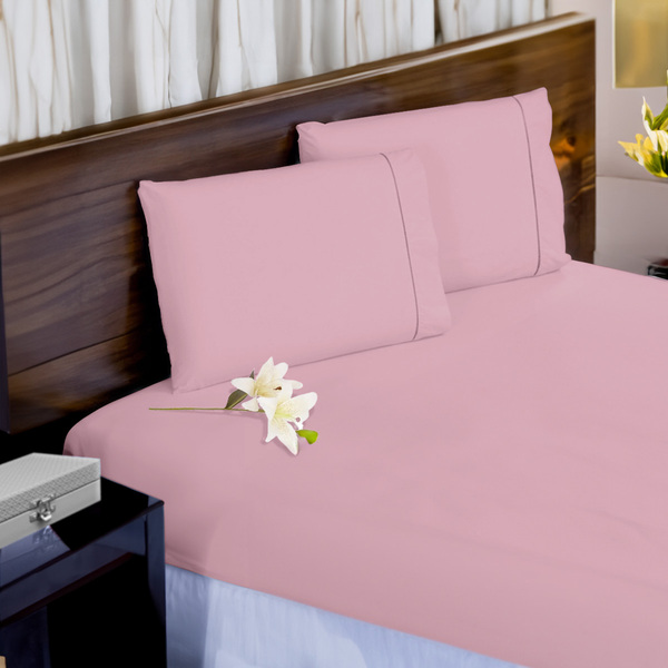 Lençol Hotel 3 Pçs 600 Fios Casen Ponto Palito Casal Rosê