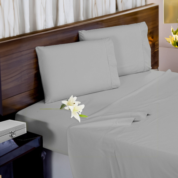 Lençol Hotel 4 Pçs 600 Fios Casen Ponto Palito Queen Cinza