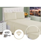 Lençol King 3 Peças Bege 400 Fios Toque Macio Ponto Palito Ca