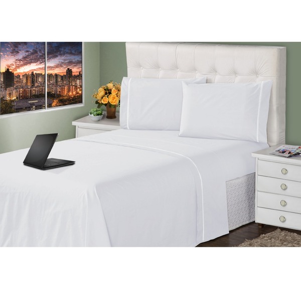 Lençol King 3 Peças Branco 400 Fios Toque Macio Ponto Palito